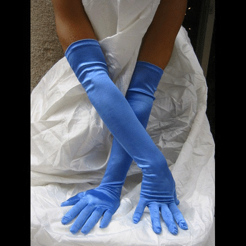 GUANTES LARGOS DE SATN AZUL 931 TALLA NICA