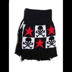 GUANTES SIN DEDOS CALAVERAS Y ESTRELLAS  NEGRO ROJO 3904