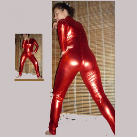 CATSUIT WETLOOK BRILLANTE COLOR ROJO 6258 CREMALLERA TALLA 2XL