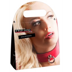 COLLAR DE PIEL CON ANILLO DE LA "O" COLOR ROJO