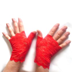 GUANTES DE ENCAJE SIN DEDOS COLOR ROJO 8275 TALLA ÚNICA