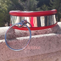 COLLAR DE CUERO COLOR ROJO CON PLACA METAL 7411