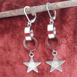 PENDIENTES ACERO CON DOBLE ANILLO EMBLEMA BDSM TRISKEL ESTRELLA 7415