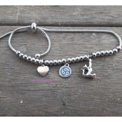 PULSERAS AJUSTABLE EN ACERO CON EMBLEMA BDSM TRISKEL Y CORAZÓN 7453